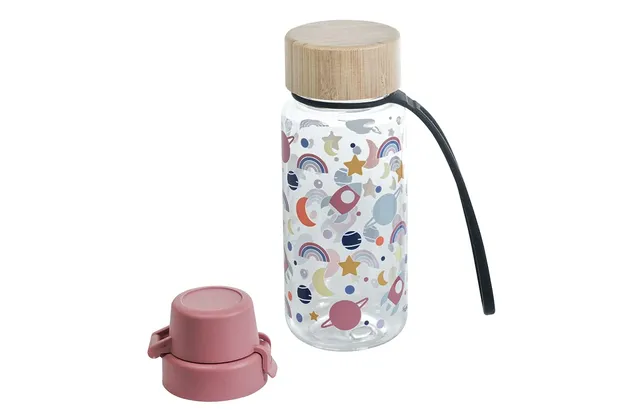 kindsgut-kinder-trinkflasche-tritan-400-ml-bambusdeckel-weltraum image 1