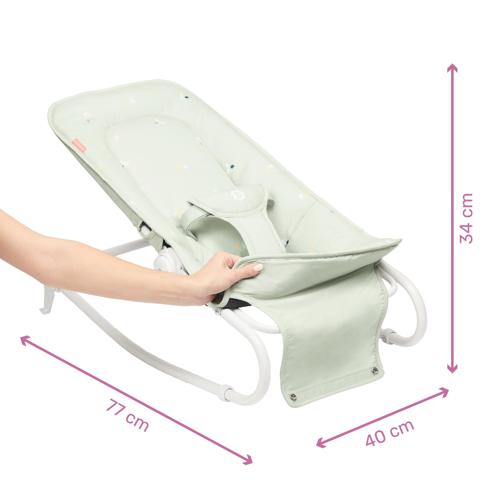 badabulle-babywippe-faltbar-lichen-5-fach-verstellbar-mit-3-punkt-gurt-spielboge image 7