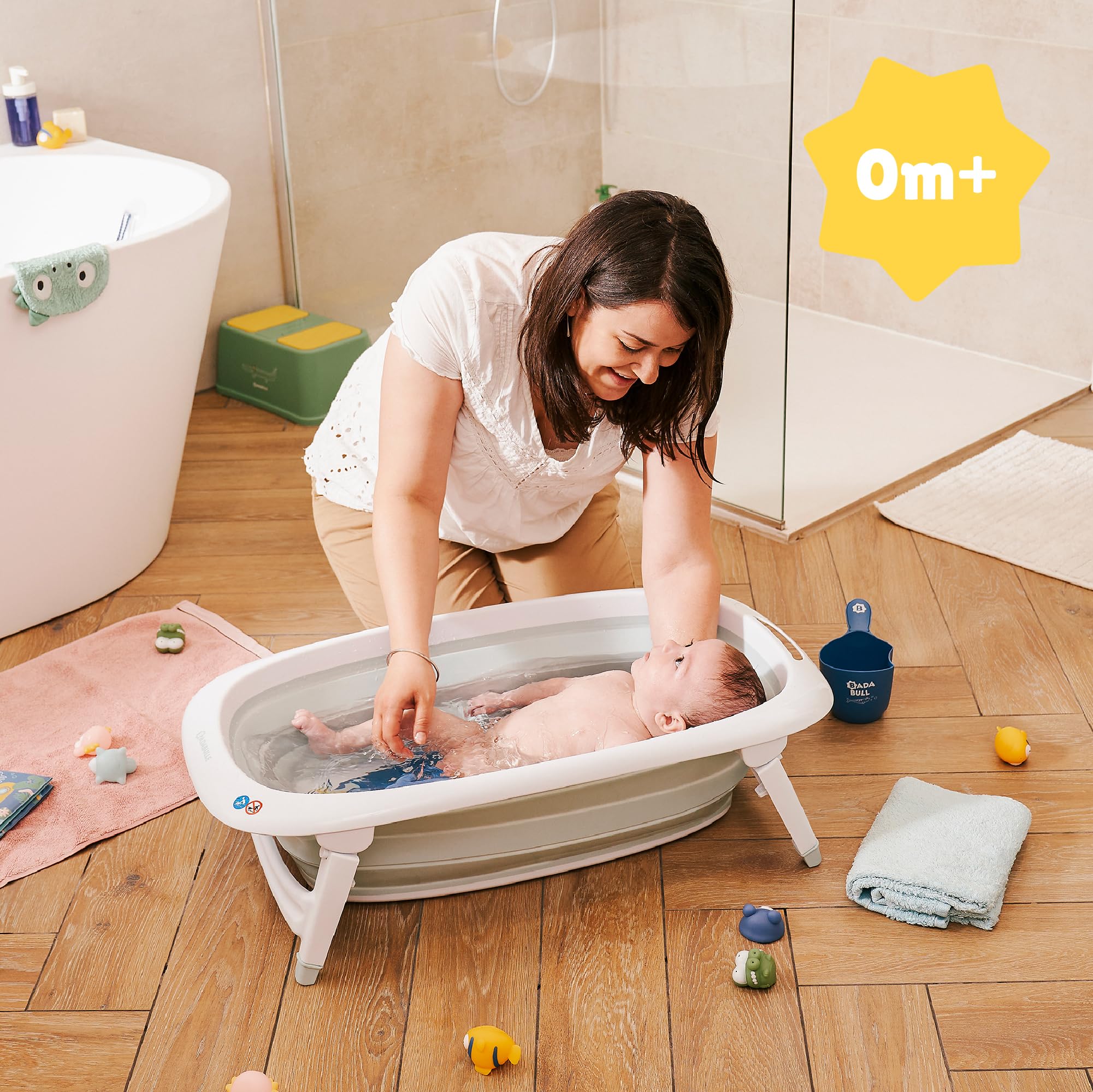 badabulle-faltbare-babybadewanne-35l-ultrakompakt-mit-temperaturanzeige-blau-wei image 2