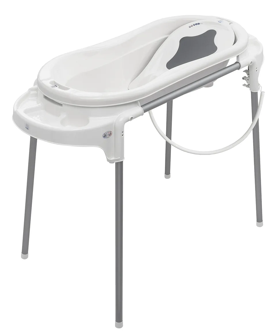 rotho-babydesign-top-xtra-badestation-wei-babybadewanne-mit-gestell-und-wannenei image 1