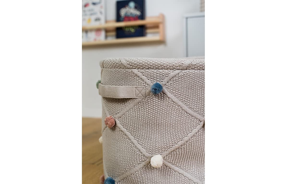 kindsgut-spielkorb-mit-pompons-aus-baumwolle-aufbewahrungskorb-taupe image 3
