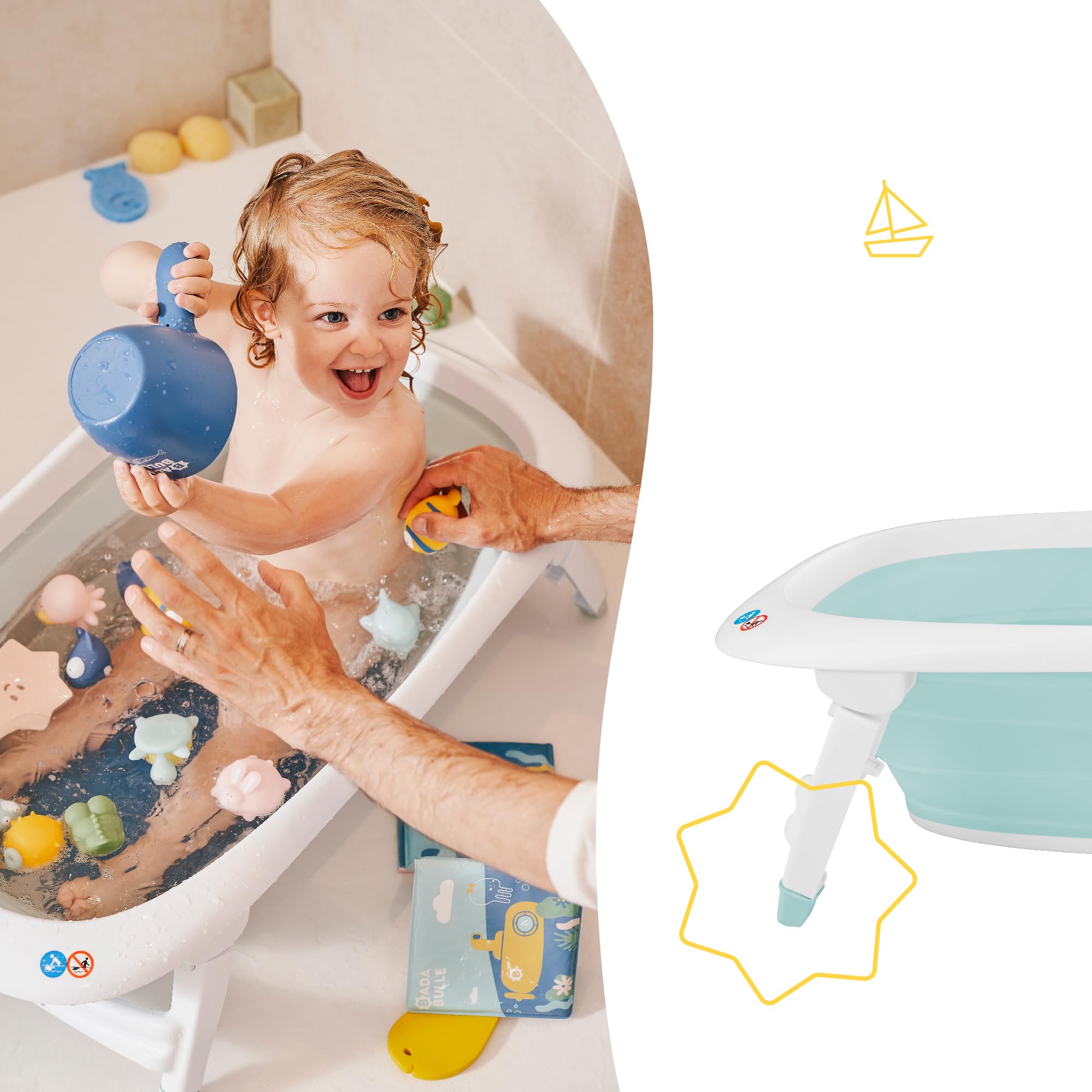 badabulle-faltbare-babybadewanne-35l-ultrakompakt-mit-temperaturanzeige-blau-wei image 7