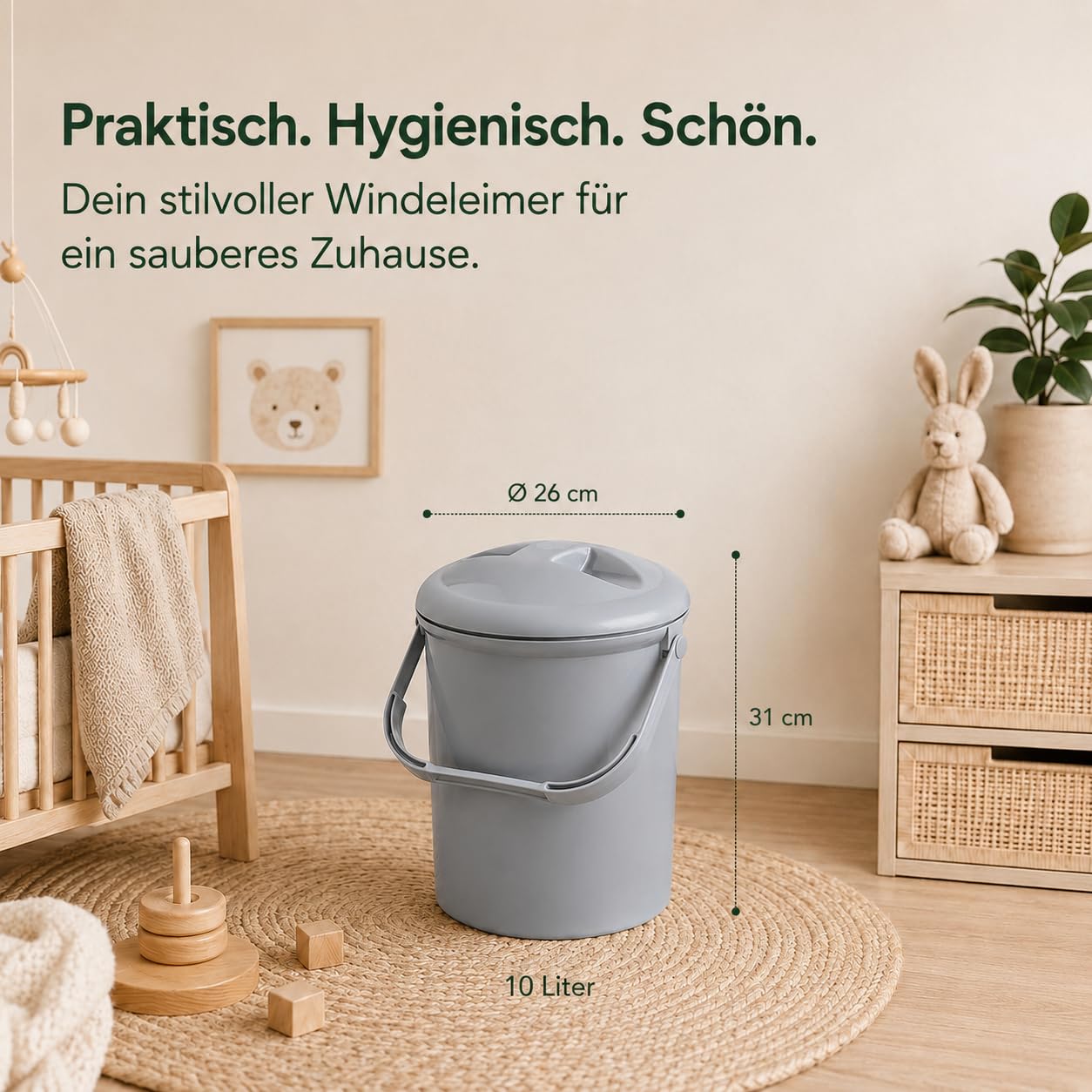 rotho-babydesign-bella-bambina-windeleimer-10-l-grau-ohne-kassetten image 7