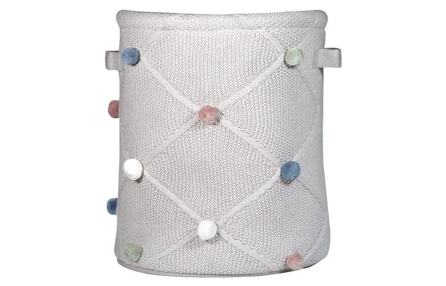 kindsgut-spielkorb-mit-pompons-aus-baumwolle-aufbewahrungskorb-taupe image 1