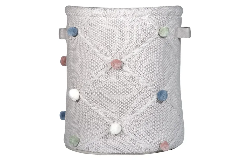 kindsgut-spielkorb-mit-pompons-aus-baumwolle-aufbewahrungskorb-taupe image 1