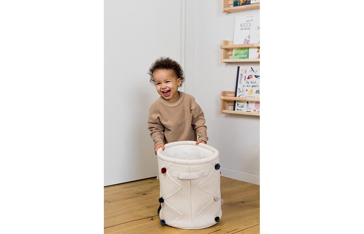 kindsgut-aufbewahrungskorb-kinder-baumwolle-mit-pompons-creme-30-x-30-x-35-cm image 2