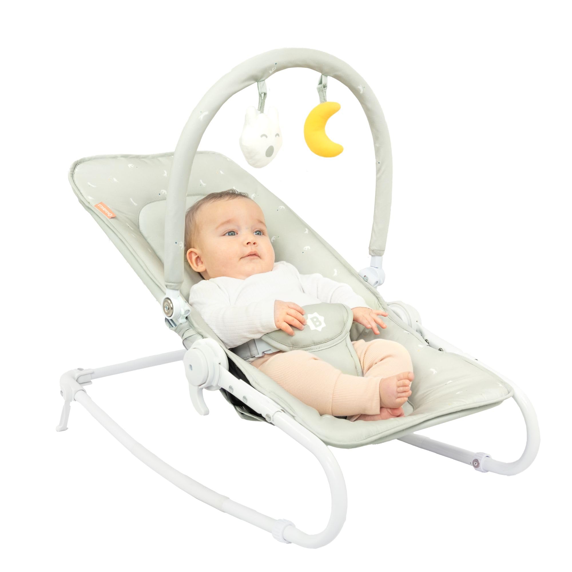 badabulle-babywippe-faltbar-lichen-5-fach-verstellbar-mit-3-punkt-gurt-spielboge image 1