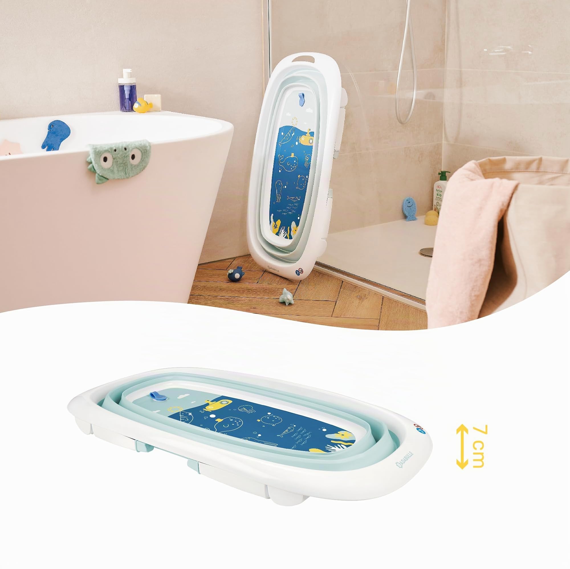 badabulle-faltbare-babybadewanne-35l-ultrakompakt-mit-temperaturanzeige-blau-wei image 3