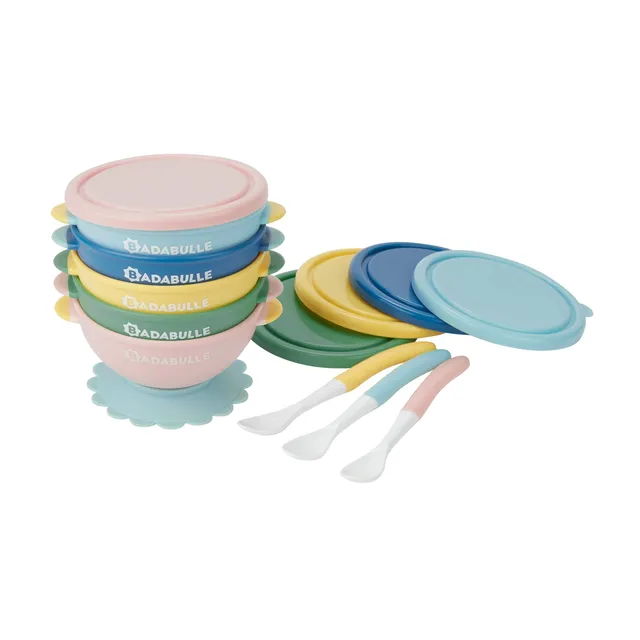 badabulle-funcolor-bowls-5-breischalen-330-ml-3-babyl-ffel-mit-saugnapf image 1
