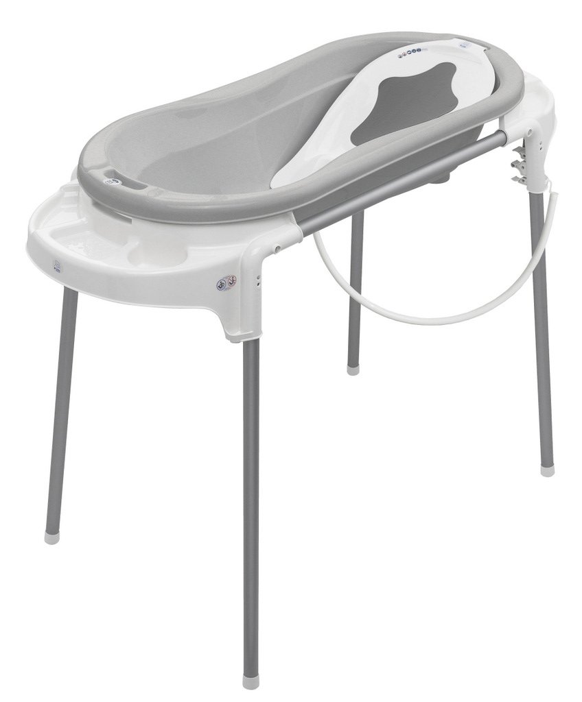 rotho-babydesign-top-xtra-badestation-mit-wanne-und-st-nder-silber-wei image 1