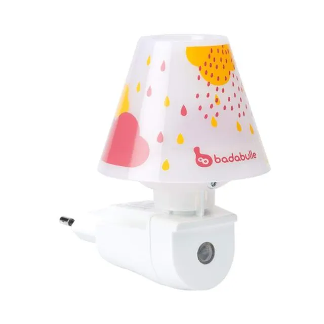 badabulle-led-nachtlicht-baby-f-r-steckdose-rosa-mit-schirm-und-tag-nacht-automa image 1